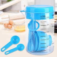 Measuring Cup Container with Spout and Stackable Spoons Set, 7pcs Plastic Utensils Set for Baking and Cooking