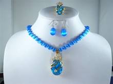 Nuevo estilo de joyería noble Natural perla/piedra azul/ópalo collar azul circonita colgante pendiente anillo 2024 - compra barato