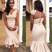 Black Girl Mermaid Bridesmaid Dresses V-Neck Appliques Flowers African Tea Length Bridesmaid Dress for Wedding Party Gowns 2024 - buy cheap