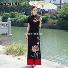 Vestido largo cheongsam tradicional de vietnam, conjunto de ropa asiática de ao dai, vestido aodai de vietnam con estampado floral, 2021 2024 - compra barato