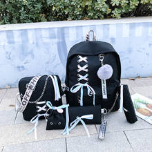 Chain USB Backpack Women Canvas 5pcs/set Women Backpack Teenager Girls Backpacks Shoulder Bag Female Student School Bags Tassel 2024 - купить недорого