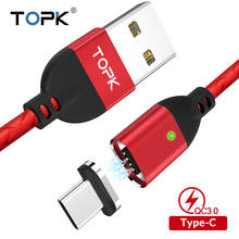 Магнитный usb-кабель TOPK 1 м для быстрой зарядки samsung Galaxy S9 Plus S8 3,0 USB type C кабель для быстрой зарядки и передачи данных type-C 2024 - купить недорого