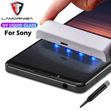 Protetor de tela com cola uv, película de vidro temperado para sony xperia 5 ii 1 ii 10 ii 10 plus xz1 xz2 xz3 x10 x10 + com luz uv 2024 - compre barato