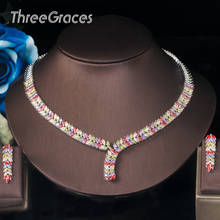 ThreeGraces Luxury Rainbow Cubic Zirconia Leaf Shape Big Drop Earring Necklace Sets Wedding Bridal Jewelry Accessories TZ529 2024 - buy cheap