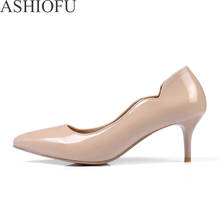 ASHIOFU-zapatos de tacón alto sin cordones para mujer, calzado de vestir de charol, 6cm, de noche, 6 colores, gran oferta 2024 - compra barato
