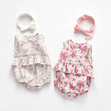 Roupa infantil da menina recém-nascido bodysuit verão manga curta algodão floral impressão outing roupas gêmeos bebê macacão corpo do bebê terno 2024 - compre barato