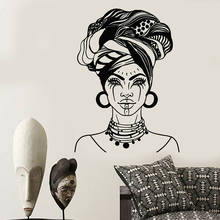 Artistic Wall Decal African Woman Head Turban Native Face Tattoos Vinyl Wall Stickers Home Decor Living Room Beauty Slaon Z152 2024 - buy cheap