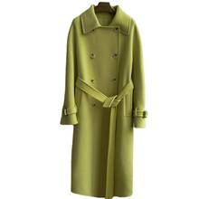 2019 inverno new Coreano casaco de lã de moda double-sided hand-sewn X cinto double-breasted longo rendas mulheres casaco de lã Longo X- 2024 - compre barato