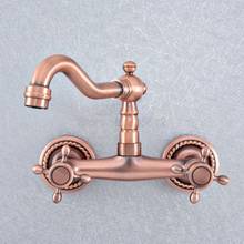 Antique Red Copper Brass Wall Mounted Dual Handles Kitchen Sink Faucet Bathroom Basin Mixer Taps Swivel Spout tsf858 2024 - buy cheap