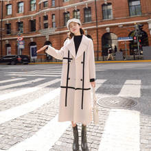 Moda casaco de lã longo feminino novo coreano solto lazer casaco de lã casacos lapela duplo breasted senhora do escritório blusão f2466 2024 - compre barato