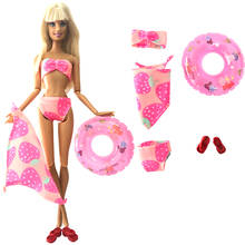 NK-Conjunto de Bikini para muñeca Barbie, traje de baño rosa, anillo de natación, accesorios de zapatos, juguete, 8 Uds. 2024 - compra barato