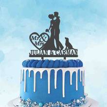 Personalized Mr Mrs Name Groom Bride and Dog Silhouettes Acrylic Wedding Cake Topper For Wedding Cake Decoration Topper 2024 - buy cheap