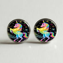 Stud Earrings Rainbow Unicorn Photo Bullion Glass Stud Earrings Fashion Gift 2024 - buy cheap