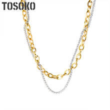 TOSOKO-collar de cadena de acero inoxidable para mujer, joyería geométrica, cadena de clavícula con bobinado multicapa, circonita, BSP708 2024 - compra barato