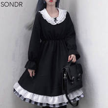 Japanese Goth Princess Dress Women Vintage Long Sleeve Student Lace Soft Girl Lolita Dress Midi Vestidos Spring Kawaii Clothing 2024 - buy cheap