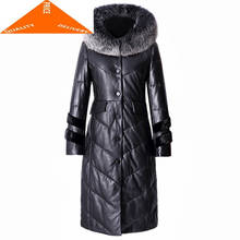 Women Genuine Down Winter Long Sheepskin Coat Real Leather Jacket Fox Fur Hooded Plus Size 6XL 7XL LWL9987 2024 - buy cheap