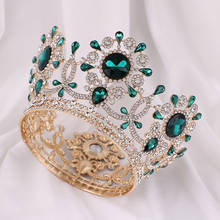 Роскошные большие круглые тиары и короны в стиле барокко, свадебные украшения для волос с кристаллами, королева, принцесса, диадема, свадебные украшения 2024 - купить недорого