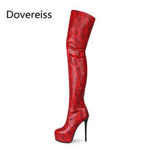 Dovereiss Fashion Women's Shoes Winter red Pointed Toe  Waterproof Zipper Over the knee bootsLadies Boots Stilettos heels 35-45 2024 - buy cheap