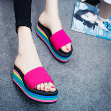 35-40 Summer Female Beach Slippers Ladies Pumps Sandals Wedges Platform Thick-bottom 6.3cm High Heels Women Slides New Fashion 2024 - buy cheap