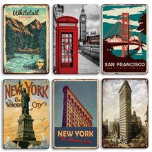 Eiffel Tower Metal Poster Sign Vintage New York Metal Plaque Tin Sign Decorative Wall Stickers Irish Pub Bar Wall Decoration 2024 - buy cheap