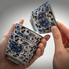 Xícara de chá de cerâmica individual, copo mestre, retrô, conjunto de chá kung fu, porcelana azul e branca, embalado, xícara de chá de lótus 2024 - compre barato