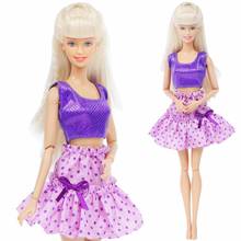 Fashion Doll Dress Shiny Tops Shirt Purple Skirt Wave Point Bow-knot Sexy Clothes  for Barbie Doll Kids Toy Accessories 12'' 2024 - buy cheap