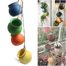 4pcs Wall-mounted Ceramic Flower Pot Hanging Succulent Flower Pot Cactus Bonsai Planters Container Hemp Rope Home Decoration 2024 - buy cheap