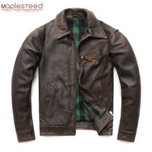 MAPLESTEED Super Vintage Men Leather Jacket Thick Soft Natural Cowhide Real Leather Coat Winter Euro/US Size Sleeve 65-68cm M429 2024 - buy cheap
