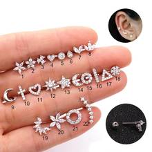 1PC Korean Cz Cartilage Tragus Zircon Small Stud Earring for Women Stainless Steel Moon Star Helix Lobe Ear Piercing Jewelry 2024 - buy cheap