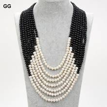 GG Jewelry 7 Strands White Pearl Onyx Necklace Multi strands pearl necklace 19" 2024 - buy cheap