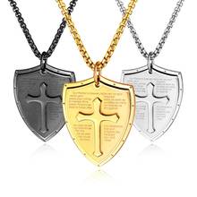 Retro Men's Bible Cross Shield Pendant Chain Necklace Stainless Steel Jewelry 2024 - buy cheap