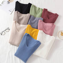 2019 Basic V-neck Solid Autumn Winter Sweater Pullover Women Female Knitted Sweater Slim Long Sleeve Jumper Sweater Tops W1471 2024 - buy cheap