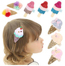 Wholesale 50pc/lot Boutique ice cream Glitter Bow hairpins for Kids Girls Ice cream Flower Barrettes DIY Party Hair Accessories 2024 - buy cheap