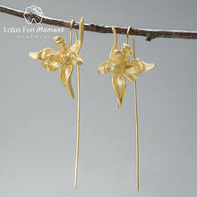 Lotus Fun Moment Elegant Iris Flower Dangle Earrings Real 925 Sterling Silver 18K Gold Earrings for Women Handmade Fine Jewelry 2024 - buy cheap