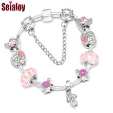 Seialoy Fashion Pink Luminous Glass Beaded Small Flying Elephant Charm Bracelets For Women Boy Original Children Jewelry Gift 2024 - buy cheap
