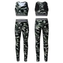 Kids Girls Tracksuit Camouflage Printed Stretchy Crop Top with Leggings Pants Performance Ballet Gymnastics Dance Wear 2024 - buy cheap