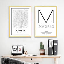 Carteles e impresiones de mapas de Madrid y España, arte de pared minimalista moderno, pintura en lienzo, imagen tipográfica de Madrid para decoración de sala de estar 2024 - compra barato