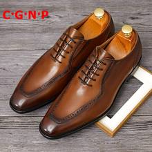 C · G · N · P-zapatos formales de cuero genuino para hombre, calzado italiano con punta cuadrada, Oxford, con cordones, hechos a mano 2024 - compra barato