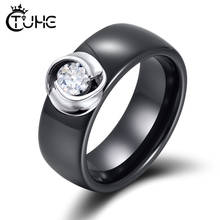 Anel de cerâmica plus zircônia cúbica, 8mm, preto, branco, feminino, elegante, prata esterlina 925, joia de moda, para casamento 2024 - compre barato