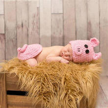 Adorável rosa porco bebê infantil foto adereços de malha infantil chapéu do bebê beanie crochê recém-nascido fotografia adereços recém nascido chuveiro presente 2024 - compre barato