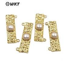 WT-JP189 recién llegado colgante de oro galvanizado en forma de rectángulo doble barra larga con perla blanca colgante de moda para mujer 2024 - compra barato