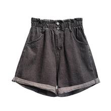 Plus size moda feminina elástica cintura alta perna larga casual algodão shorts verão jeans 2021 2024 - compre barato