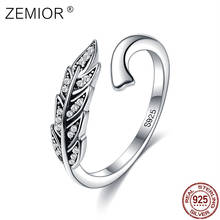 ZEMIOR-anillo romántico ajustable para mujer, de Plata de Ley 925 auténtica, alas de pluma Vintage, joyería de aniversario, regalo recomendado 2024 - compra barato