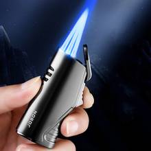 Jobon Metal Triple Torch Jet Lighter Pipe Lighter With Cigar Cutter Visible Gas Window Windproof Flame Lighter Gadgets For Men 2024 - buy cheap