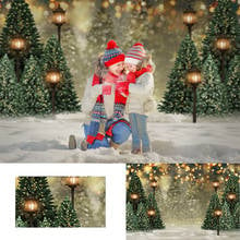 Christmas Snow scene  Backdrop Christmas tree Street light Background Banner Night Stars Boken Background Photography 2024 - buy cheap