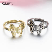 SMJEL Korea New Fashion Butterfly Opening Rings Women Girls Simple Stainless Steel Ring Female Banquet Jewelry Animal 2021 Gifts 2024 - buy cheap