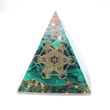 FYSL Light Yellow Gold Color Malachite Stone and Resin Pyramid Pendant Amethysts Crystal Orgonite Jewelry 2024 - buy cheap