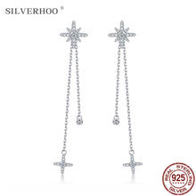 SILVERHOO 925 Sterling Silver Earrings For Women Shining CZ Eight-Pointed Star Tassel Drop Earring Two Ways To Wear Fine Jewelry 2024 - buy cheap