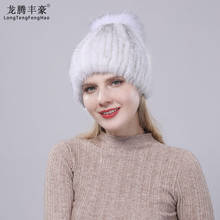 New Winter Women Cap Real Mink Fur Hat With Fox Tail Female Black White Natural Fur Beanies Hat Elastic Knitting Wool Lining Cap 2024 - buy cheap