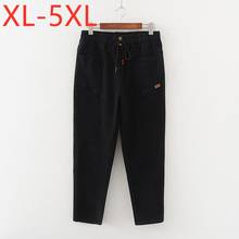 New 2020 ladies autumn winter plus size harem jeans for women large loose cotton black elastic pocket denim pants 3XL 4XL 5XL 2024 - buy cheap